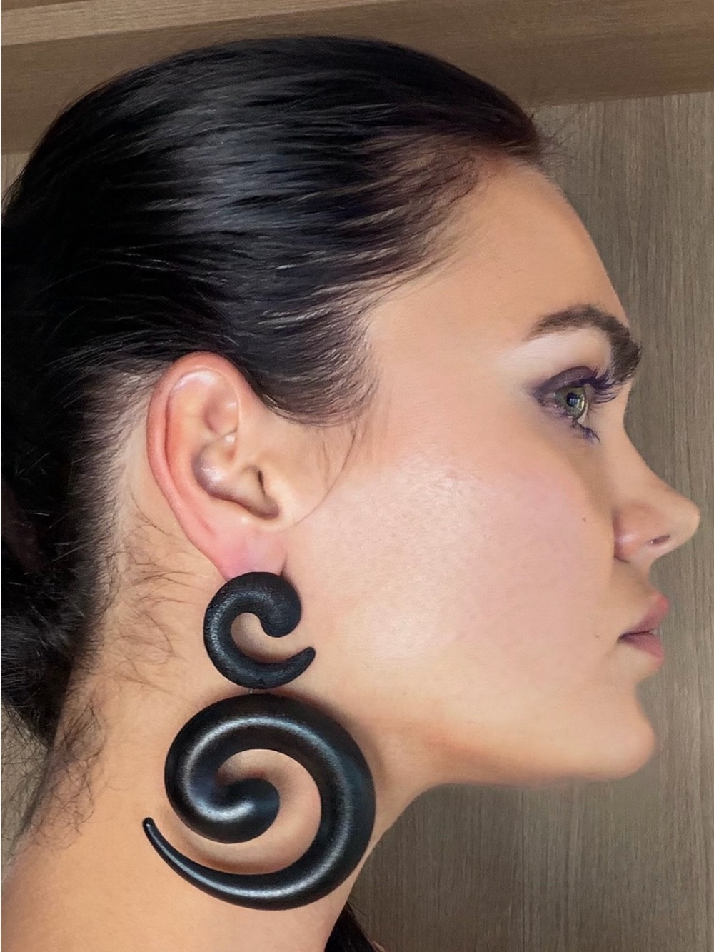 Black Spiral Statement Earrings - Bold Sculptural Drop Earrings